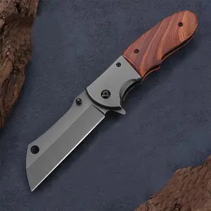 EDC pocket knife, sharp blade, kitchen fruit folding knife, pocket clip with liner lock, outdoor fishing tactical camping equipment, gift for men, brown wooden handle