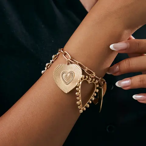 Bohemian Geometric Heart Cutout Fashion Bracelet, Exquisite Bracelet, Boho Style Jewelry, Fashionable Jewelry, Elegant Light Luxury Jewelry Gift for Women, Perfect for Daily Wear & Parties