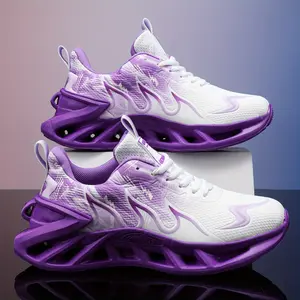 Breathable unisex sneakers - lightweight running shoes, thick rubber soles, stylish gradual change purple to white design, comfortable ankle support, suitable for exercise, tennis and casual wear, VOLARPISADA