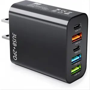 5 Port USB Wall Charger Adapter, 1 Count 2PD & 3USB Portable Charger for iPhone Android Cellphone, Multi-port Fast Charging Phone Charger for Mobile Devices, Electronic Phone Accessories