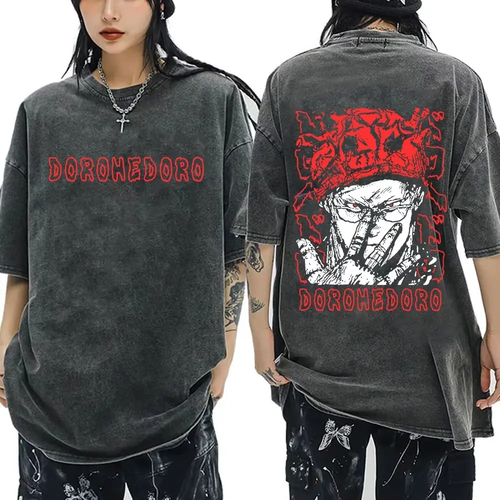 Japanese Anime Dorohedoro Kaiman Vintage Washed T-shirt Streetwear Style Unisex T-Shirt high street retro style, casual fashion, fashionable outdoor wear, simple design, universal for all seasons, streetwear
