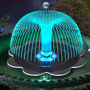 Solar Fountain, Upgrade Lucky Flower 3.5W Solar Bird Bath Water Fountain with Lights, and 2000mAh Battery, Solar Powered Hummingbird Fountain Pump with 7 Nozzles, 4 Fixed Pipes for Garden