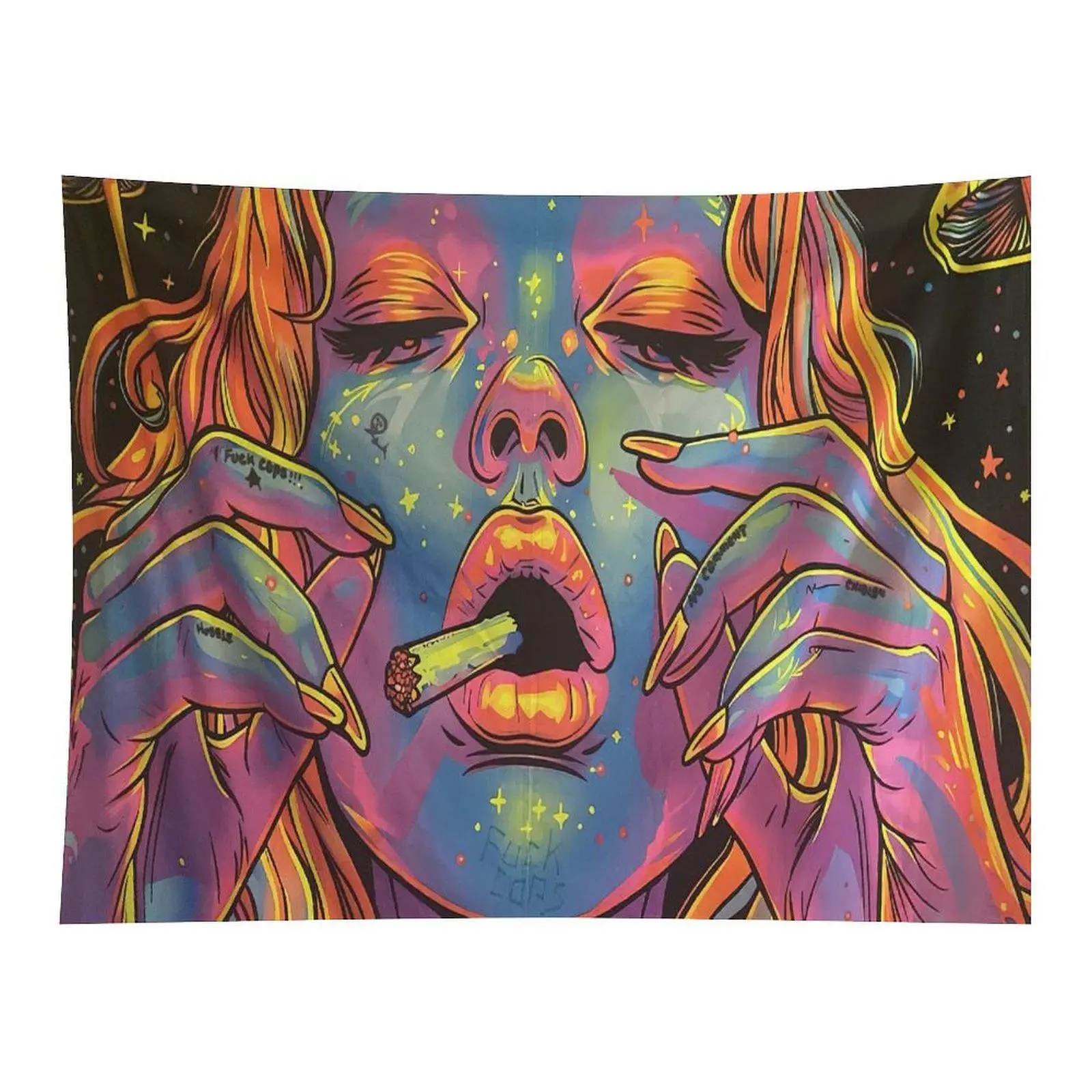Psychedelic Pop Art Woman Tapestry Colorful Neon Wall Hanging Decor