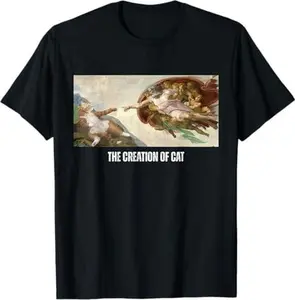 Funny Cat God Creation of Adam Art Michelangelo Jesus Art T-Shirt