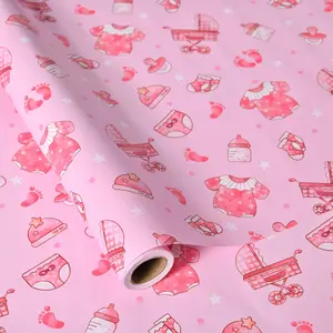 Shower Wrapping Paper, 17" x 16.4 ft - Cute Clothes, Bottles, and Footprints Design -   Girl  Wrap( Girl)