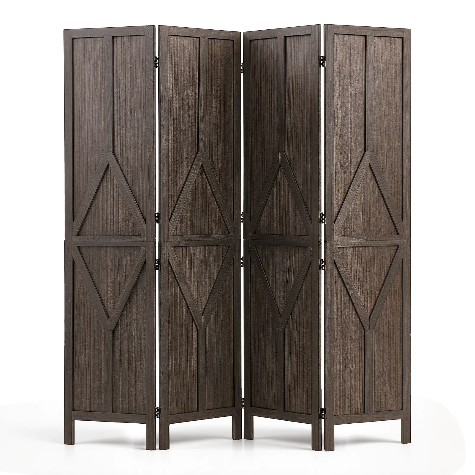 VEVOR Wood Room Divider 4 Panels Wood Folding Privacy Screen Y Pattern, For Room Separation & Home Decor, 67 inches Tall, Solid Frame, 360° Two-Way Hinges, Rustic Wooden Partition with Hardware