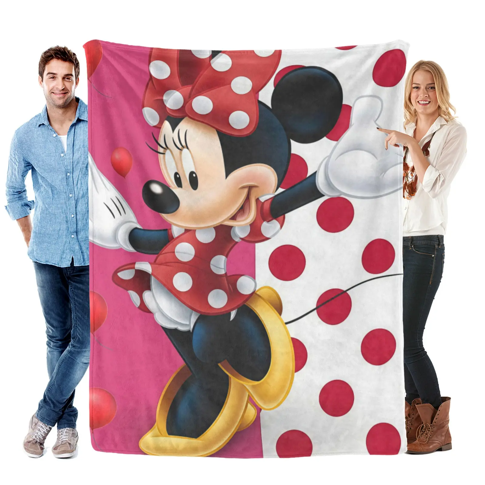 Disney Split Pink White Dot Minnie Mouse Blanket, Soft Flannel Minnie Mouse Bed,Toddler Blankets For Girls For Teen Bedroom Gift