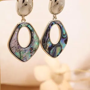 Swyii Oval Dangling Abalone Shell Earring Statement Jewelry for Women Party Beach Iridescent Effect Perfect Gift Holiday Special Deal Sparkle Season Modern Daily Wear