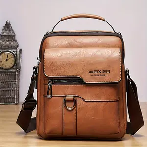 WEIXIER Men's Crossbody Bag, Retro Classic PU Leather Shoulder Bag for Daily Commuting, Compact and Multifunctional with Adjustable Strap, Adjustable Shoulder Men's Crossbody & Shoulder Bags, Compact Multifunctional Men's Crossbody & Shoulder Bags