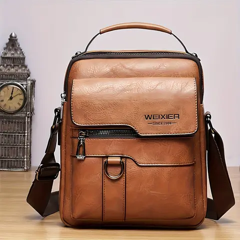 WEIXIER Men's Crossbody Bag, Retro Classic PU Leather Shoulder Bag for Daily Commuting, Compact and Multifunctional with Adjustable Strap, Adjustable Shoulder Men's Crossbody & Shoulder Bags, Compact Multifunctional Men's Crossbody & Shoulder Bags