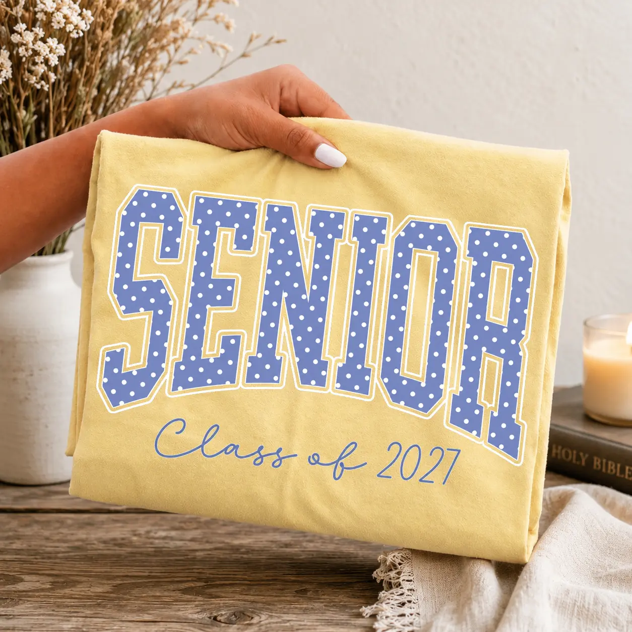 Comfort Colors Senior Class Of 2027 Shirt, Polka Dot Senior Tee, High School Graduation Gift, Senior Night Mom Gift