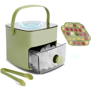Ice Cube Tray with Lid & Bin Ice Maker for Freezer Ice Trays Ice Container- Ice Molds for Whiskey, Cocktail, Coffee Drinks, Beer with Ice Tongs Kitchen Gadgets Tools (Green)