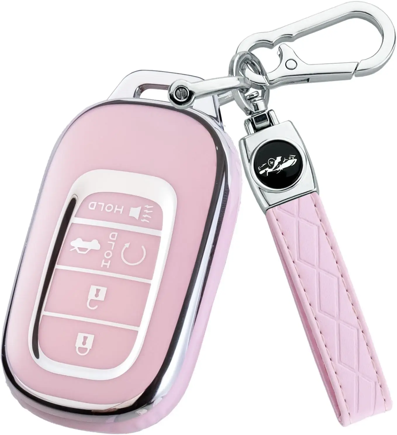for Honda Key fob Cover, Silver Edge Key Shell Case for Accord Civic HR-V CR-V Pilot 2021-2026 Accessories (Pink)