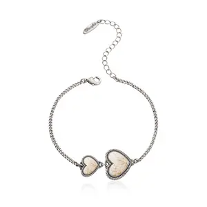 Wrangler Link Bracelets with Heart Charms and Adjustable Chain for Women's Fashion Jewelry