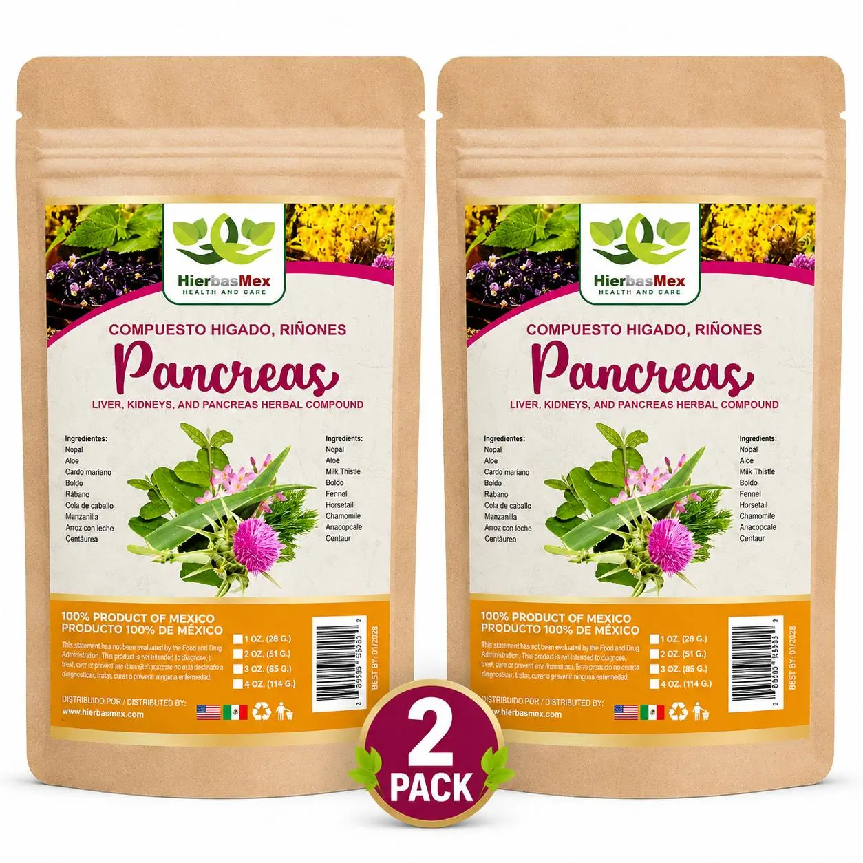2 Pack Compuesto Higado Rinon y Pancreas Liver Kideny Pancreas Herb Herbal TeTea 4 oz.-113g Natural Mexican Herb Hierba Wild Crafted