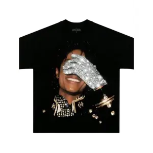 Vintage Retro Michael Jackson Mens T-Shirt - King of Pop Sparkly Glove Print, 100% Cotton Durable Menswear, Short-Sleeve Casual Music Merchandise for American Young Men t shirts t shirts for men vintage t shirts graphic tee t shirt for men white tee