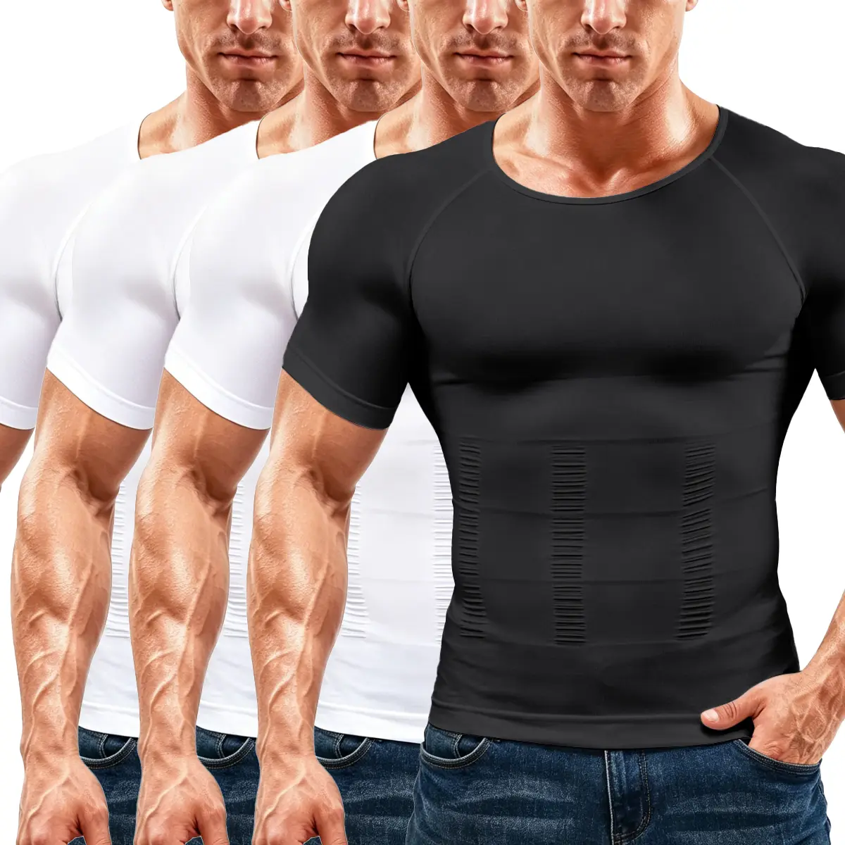 4 Pack Menswear Compression Shirt Undershirt Sports Tank Tops Workout Vest  Comfy Body Shaper Breathable Shapewear Stretchy for All Seasons Elastic Fabric Natural Tees Dress Formal