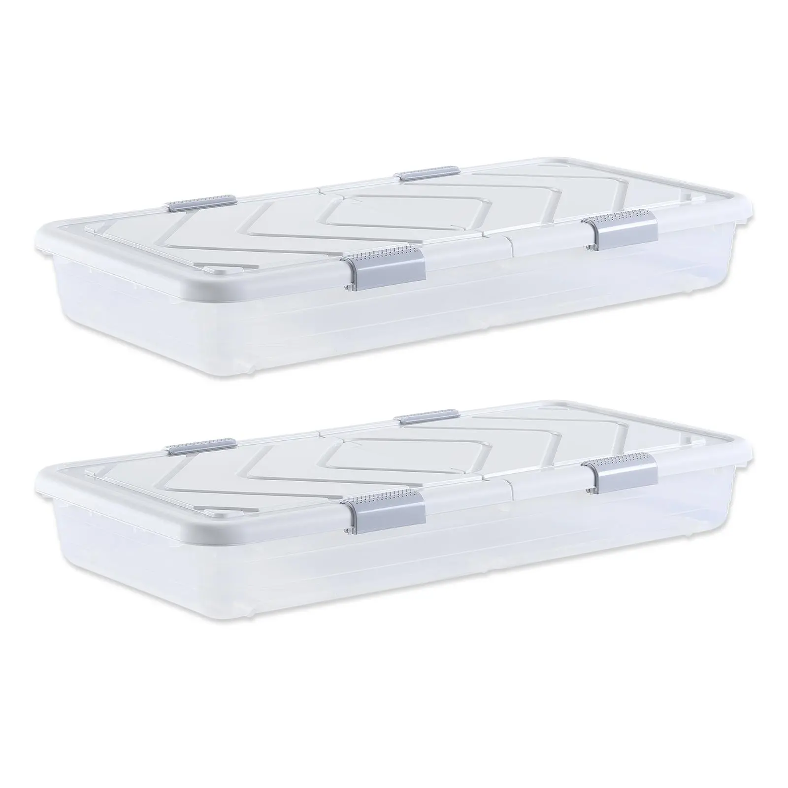 【DealsForYouDays】VEVOR 2-Pack Rectangle Plastic Under Bed Storage Boxes with Wheels, 39.8x20.1x5.9in Household Organizers with Lid & Gray Metal Latch, Rolling Bins for Clothes, Shoes, Blankets