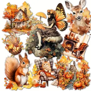 120pieces Autumn Fall Fairies Self-adhesive With Die-cut Sticker, Decorative Stickers, DIY Scrapbook Decals, Perfect for DIY Crafts, Scrapbooking Supplies, Junk Journals, Water Bottle, Arts Crafts, Sticker Packs