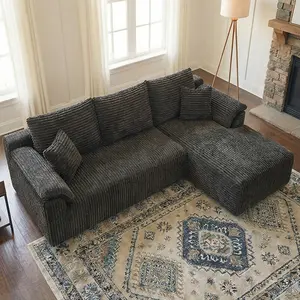 103-in L-Shaped Modular Sofa, Modern Living Room Comfortable No-Assembly Furniture, Non-Rigid Combination with Soft Pillows, Extra-Wide Seat Huge Couch, Knitted Fabric, Pre-Assembled