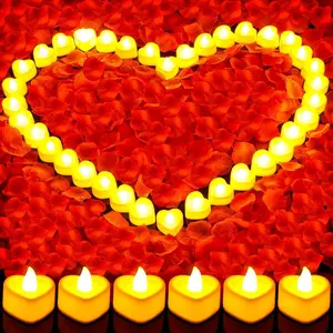 Rose Petals and Candles Set for Romantic Decoration, 3000 Pcs Red Rose Petals and 36 Pcs Heart Candle Lights for Special Night, Wedding, Anniversary, Valentine Day for Hotel and Bedroom Decor