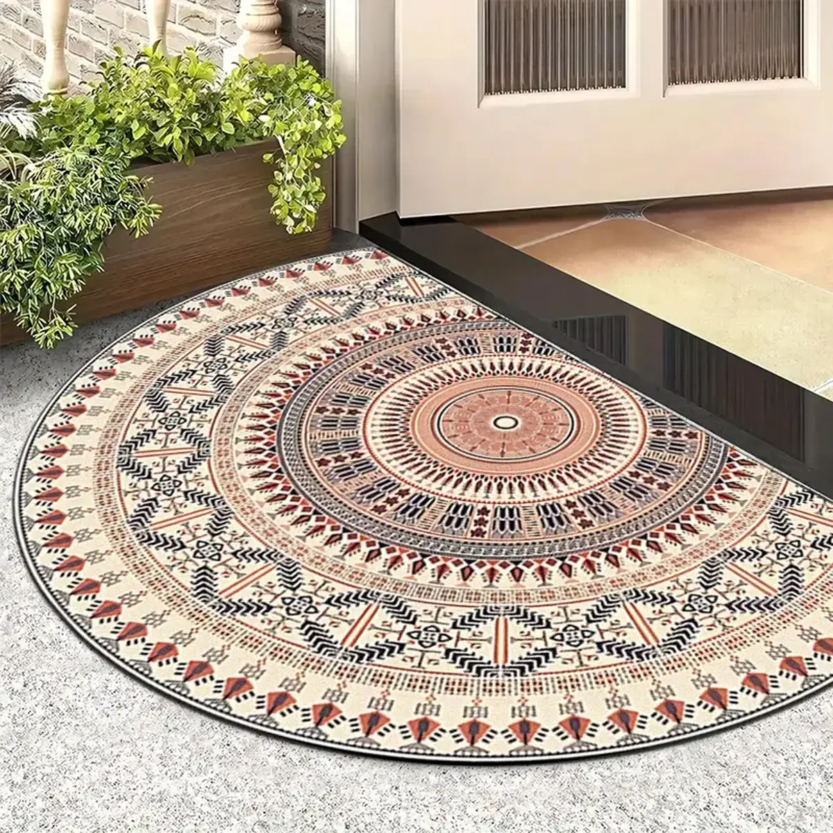 Vintage Bohemian Half Round Door Mat, Semicircular Door Mat, Soft Plush Rug for Entryway Garden Porch Living Room Bedroom Bedside Closet Casual Area, Geometric Pattern Rug, Decorative Mat, House Decor Rug, Doormat