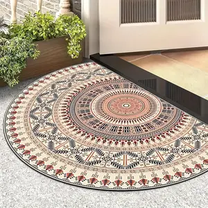 Vintage Bohemian Half Round Door Mat, Soft Plush Rug for Entryway Garden Porch Living Room Bedroom Bedside Closet Casual Area, Geometric Pattern Rug