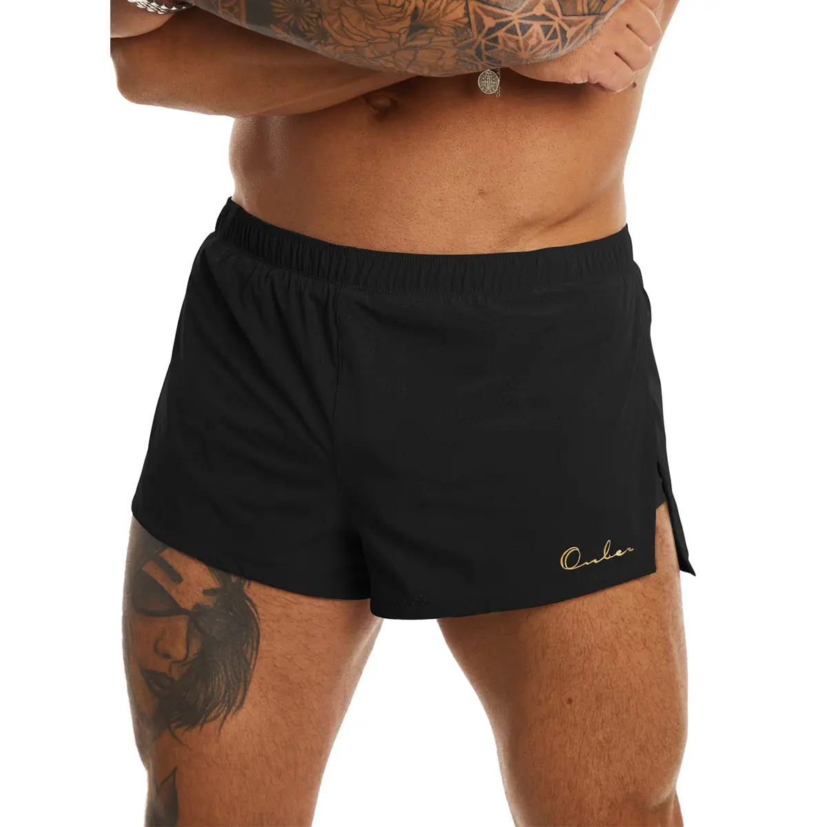 Ouber Men's Running Shorts with Liner 2'' Workout Shorts Bodybuilding Side Split Mesh Gym Shorts