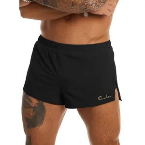 Ouber Men's Running Shorts with Liner 2'' Workout Shorts Bodybuilding Side Split Mesh Gym Shorts