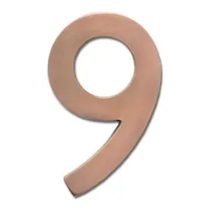 Architectural Mailboxes  Solid Cast Brass 5 in. Antique Copper Floating House Number 9, Signs, Decor, Metal