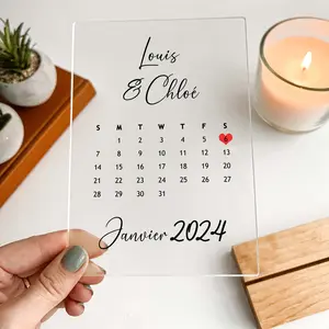 Personalized Anniversary Calendar with Wooden Desk Stand – Custom Wedding Date Keepsake, Couple Gift, Memory Display, Engraved Month Marker, Romantic Décor, Love Milestone Gift