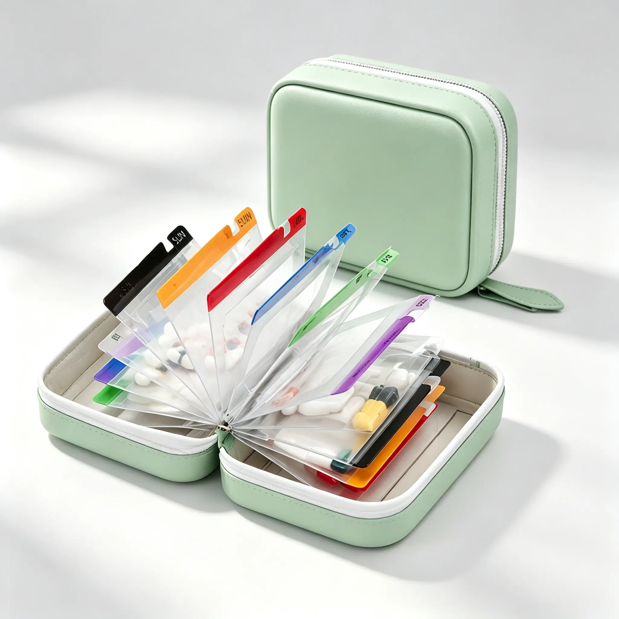 A8 Waterproof Pill Pouch Set, Reusable,  7 to 14 Days of Meds, Travel Medication Organizer Pouch,Family Travel Medical Organizer, 14pcs Bags Inside