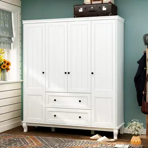 FUFU&GAGA Home Traditional 2 Drawer Freestanding Wood Armoire in White Lacquer