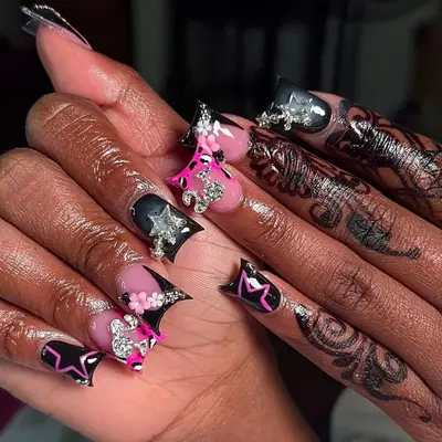 Black Frenchies with Red Bottom Nail Inspo TikTok Shop