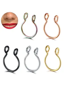 1PC U Shaped Faux Nose Ring Hoop Fake Septum Rings Stainless Steel Nostril Piercing Fake Piercing Oreja Piercing Jewelry