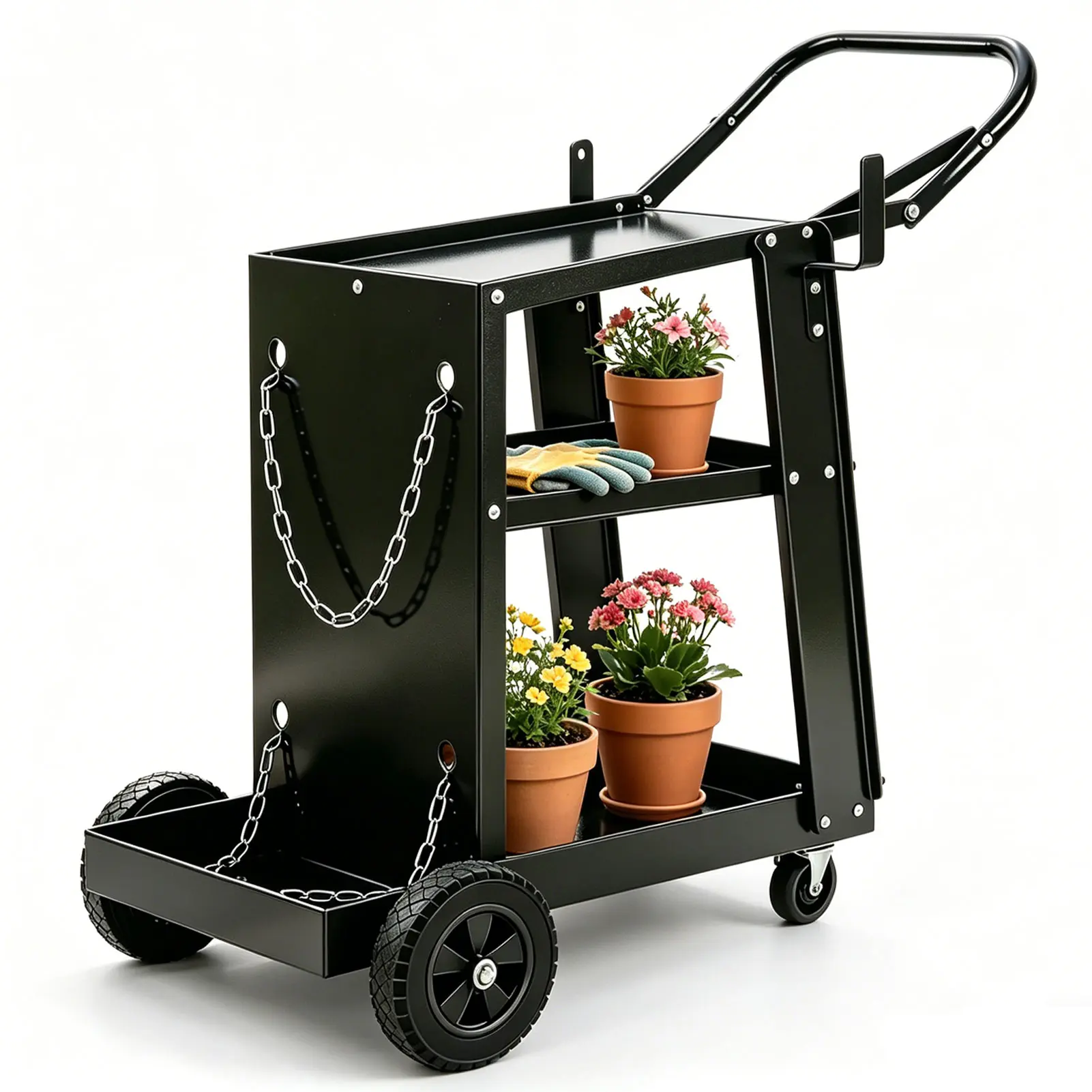 Welding Cart, 3-Tier Welder Cart Heavy Duty with 400 Lbs Weight Capacity, 360° Swivel Wheels, Tank Storage Safety Chains