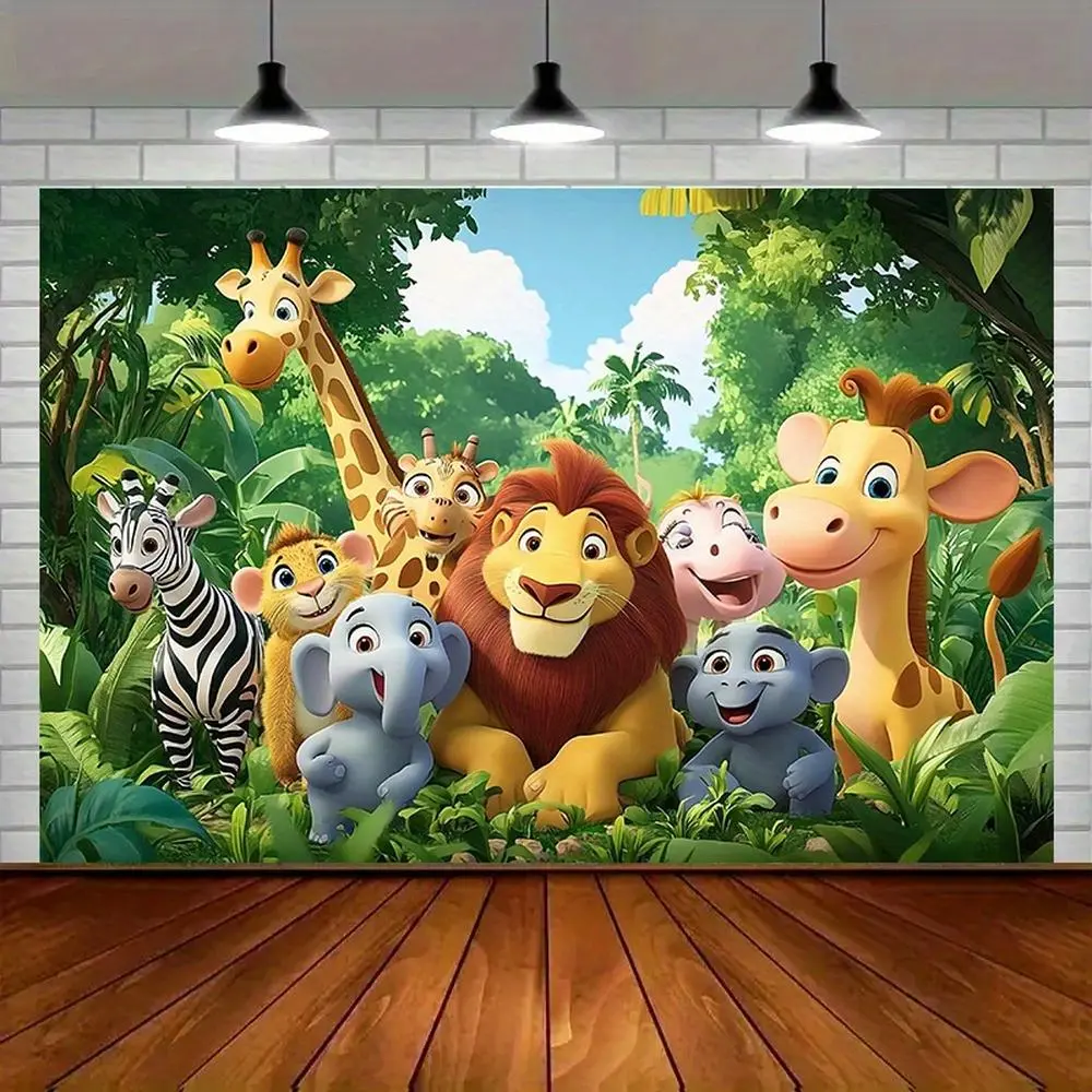 Modern Farmhouse 1pc Polyester Jungle Safari Party Banner - Vibrant Cartoon Animals Design, Durable Amber Glow Props, Event Backdrop, Wall Decor for Party Decor Scenarios