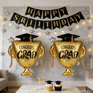 Graduation Hat Star Trophy Aluminum Foil Balloons, 1/2/4pcs 30 Inch, Party Decorations, Indoor Outdoor, Graduation Season, Balloon Party Supplies