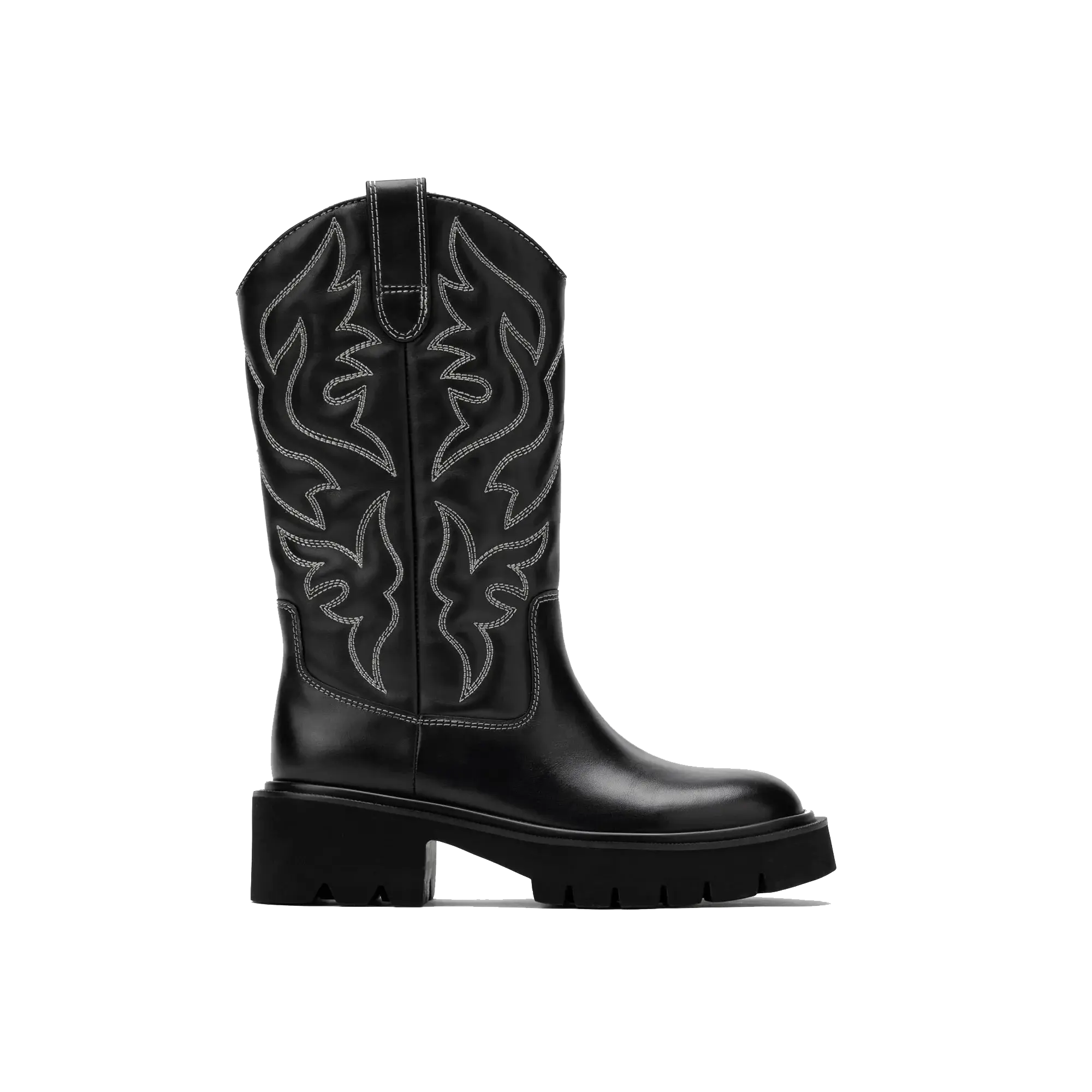Daisy Black Leather Lug Cowgirl Boots