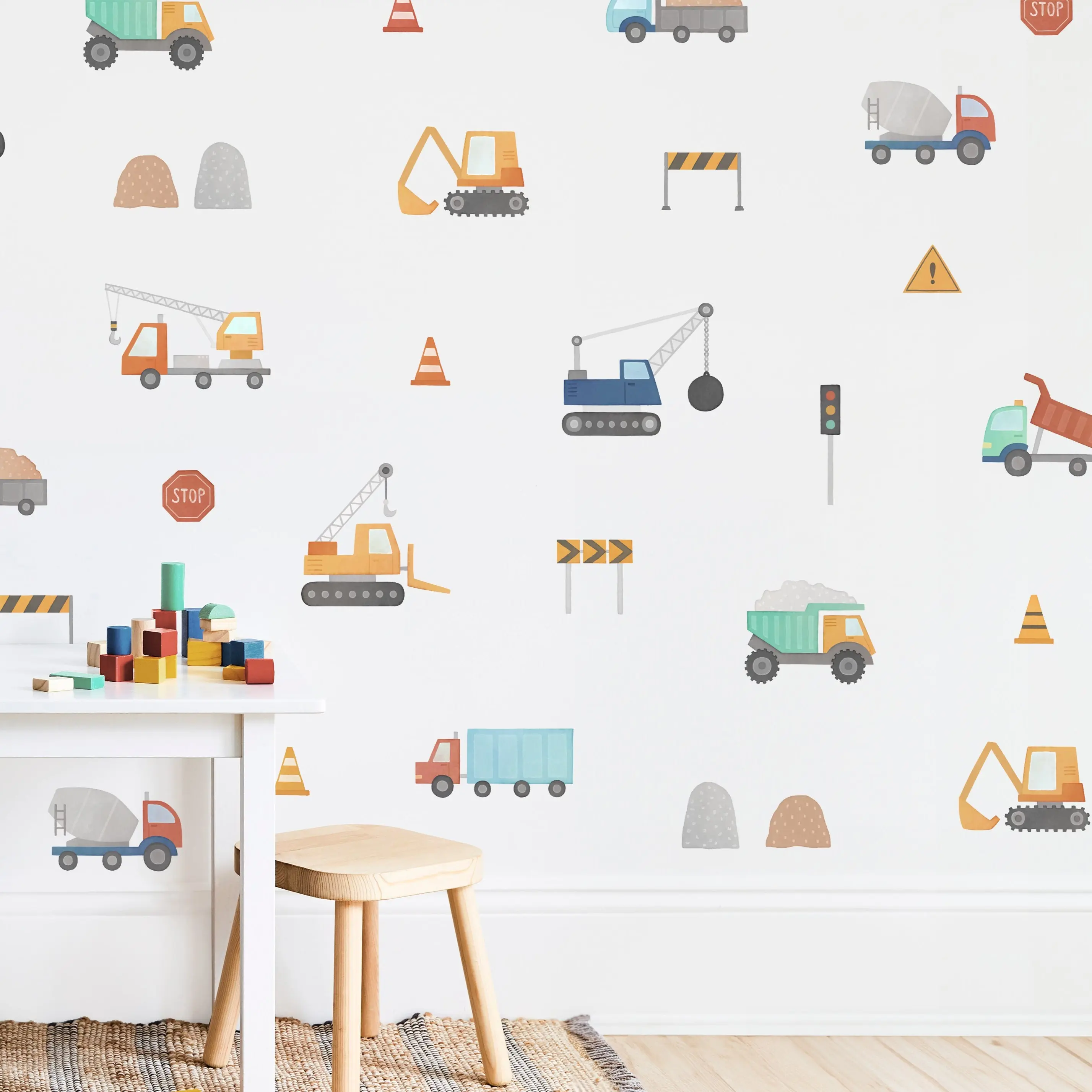 Construction Wall Decals - Removable & Reusable Fabric Wall Stickers