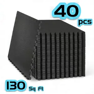 Home Gym Mat, Puzzle Exercise Mat, EVA Interlocking Foam Floor Tiles for Home Workout Equipment and Play Areas - Black, 21.65 in x 21.65 in x ½ in, 40n Tiles, 130SQ FT