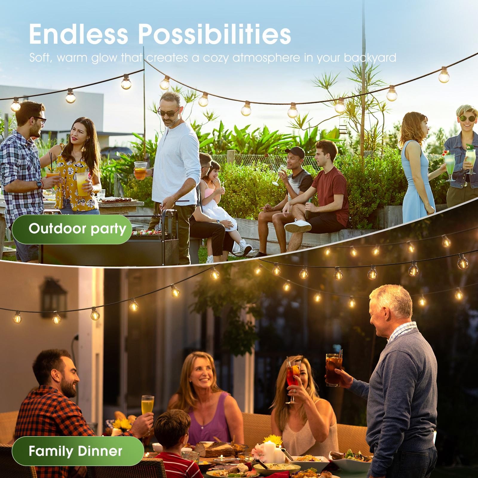 Solar String Lights Outdoor Waterproof with Remote, G40 Globe Solar Patio Light with LED Shatterproof Bulbs, 3 Modes, Dimmable Hanging for Outside Backyard Party