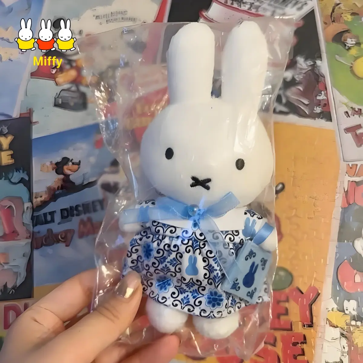 Kawaii Anime Miffy Rabbit Super Soft Plush Doll - Delft Blue Series, Flower Dress, Cute Cartoon Home Supply Gift