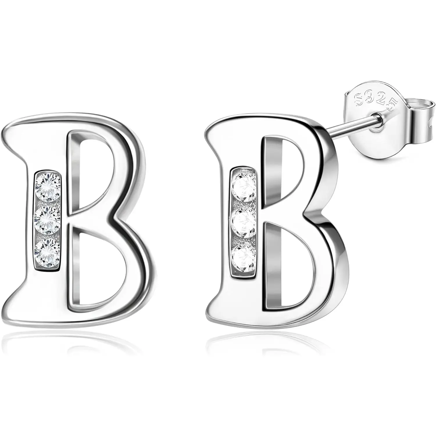 MILACOLATO 1Pair 925 Sterling Silver Stud Earrings For Women CZ Alphabet Stud Earrings Small A-Z Initial Earrings Birthday Gift