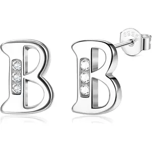 MILACOLATO 1Pair 925 Sterling Silver Stud Earrings For Women CZ Alphabet Stud Earrings Small A-Z Initial Earrings Birthday Gift