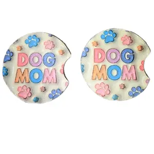 Dog Mom Car Coasters - Absorbent Coasters for Cup Holders (2 Pack)