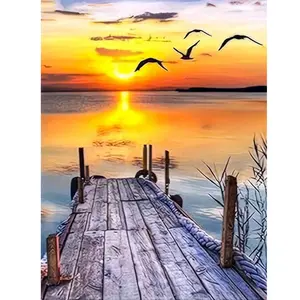 1PCS Coastal Sunset Glow- 16x20 Inch - Frameless - Suitable for Art Students DIY Digital Painting Kit - Professional Paintings - Paint by Numbers - Handcraft Art Set - Paint by Numbers - Acrylic Painting - For Home Wall Decoration and Gifts - Frame Not