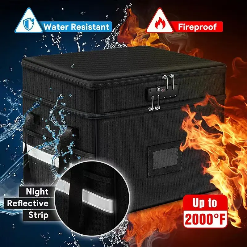 Fire-Resistant File Box, Foldable Storage Organizer, Fireproof Document Case, Archival Folder, Safe Paper Container
