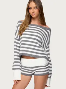 Spring and summer new women's clothing fashion lady solid color sweater short skirt set outdoor street leisure two-piece set, daily home clothes women's clothing Womenswear Womenswear Suits Top