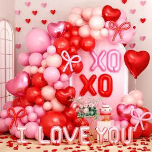 Valentine’s Day Balloon Arch Kit Pink, Red, White Hearts & I LOVE YOU, XOXO Balloons for Party